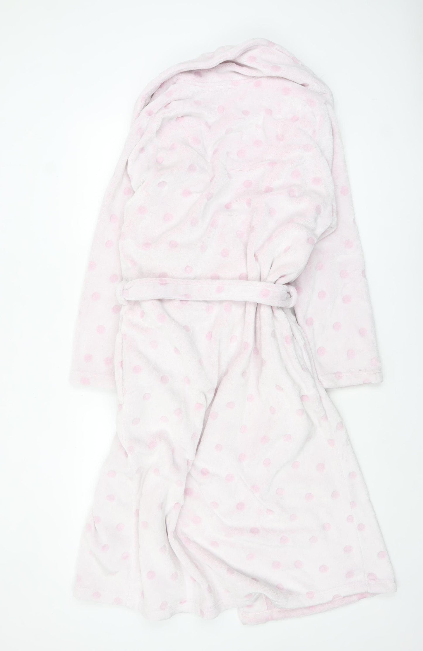 La Marquise Womens Pink Polka Dot Fleece Belted Robe Small