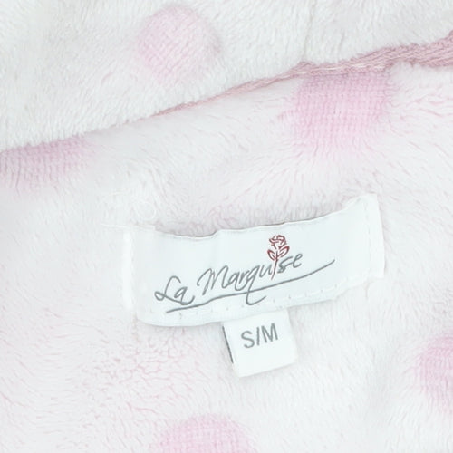 La Marquise Womens Pink Polka Dot Fleece Belted Robe Small
