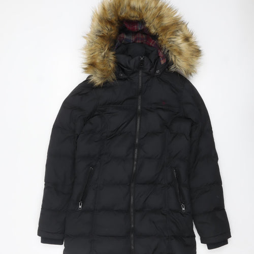 Jack Wills Womens Black Faux Fur Hooded Puffer Jacket Size 8
