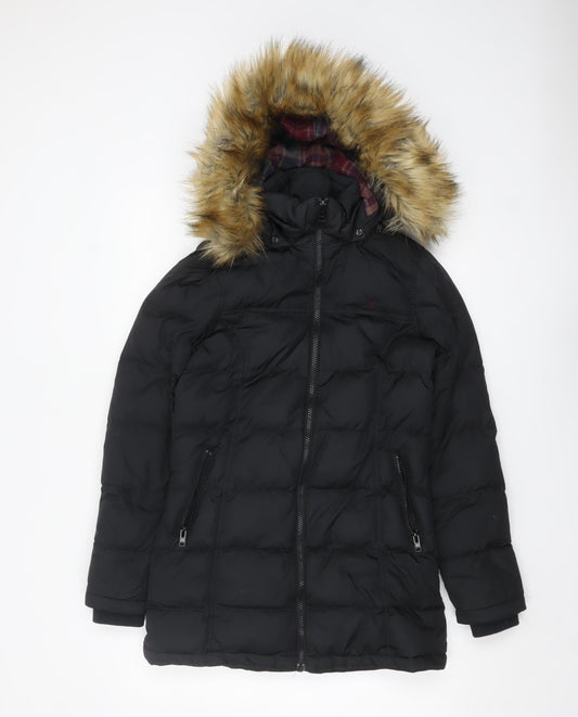 Jack Wills Womens Black Faux Fur Hooded Puffer Jacket Size 8