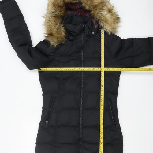 Jack Wills Womens Black Faux Fur Hooded Puffer Jacket Size 8