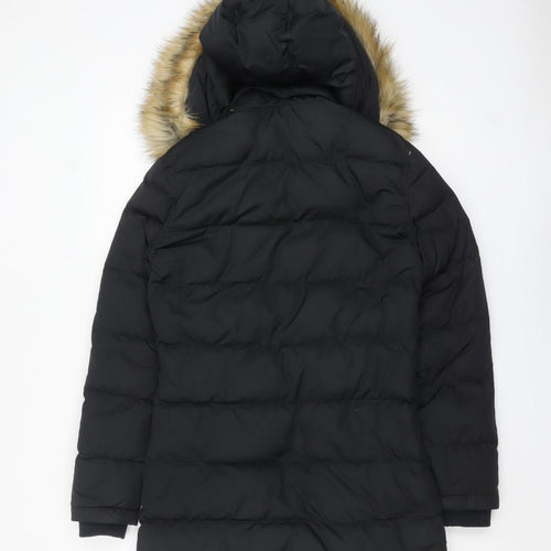 Jack Wills Womens Black Faux Fur Hooded Puffer Jacket Size 8