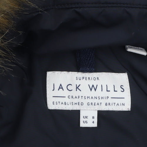 Jack Wills Womens Black Faux Fur Hooded Puffer Jacket Size 8