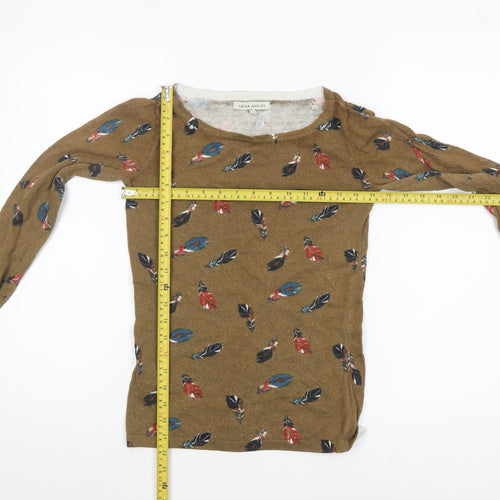 Laura Ashley Women's Brown Feather Print Cotton Pullover Jumper Size 8