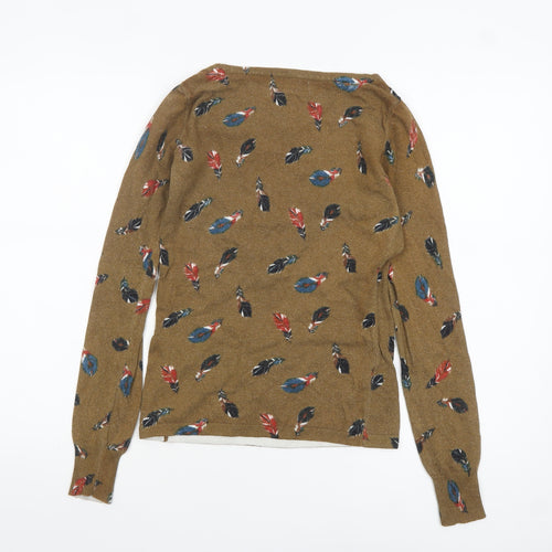 Laura Ashley Women's Brown Feather Print Cotton Pullover Jumper Size 8