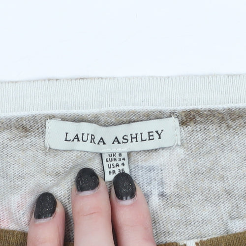 Laura Ashley Women's Brown Feather Print Cotton Pullover Jumper Size 8