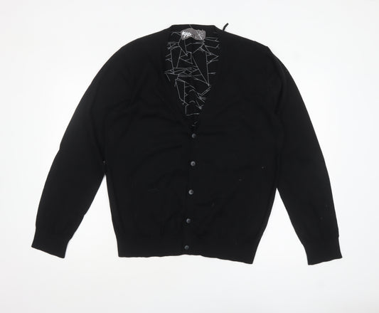 RYSD Men's Black Cotton V-Neck Button Cardigan XL