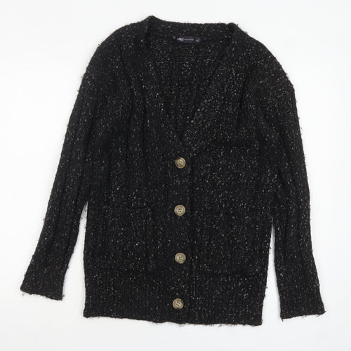 Marks and Spencer Womens Black Chunky-Knit Button Cardigan XS