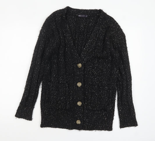 Marks and Spencer Womens Black Chunky-Knit Button Cardigan XS
