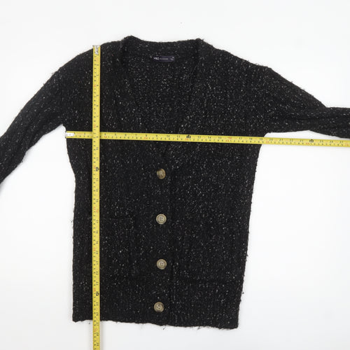 Marks and Spencer Womens Black Chunky-Knit Button Cardigan XS