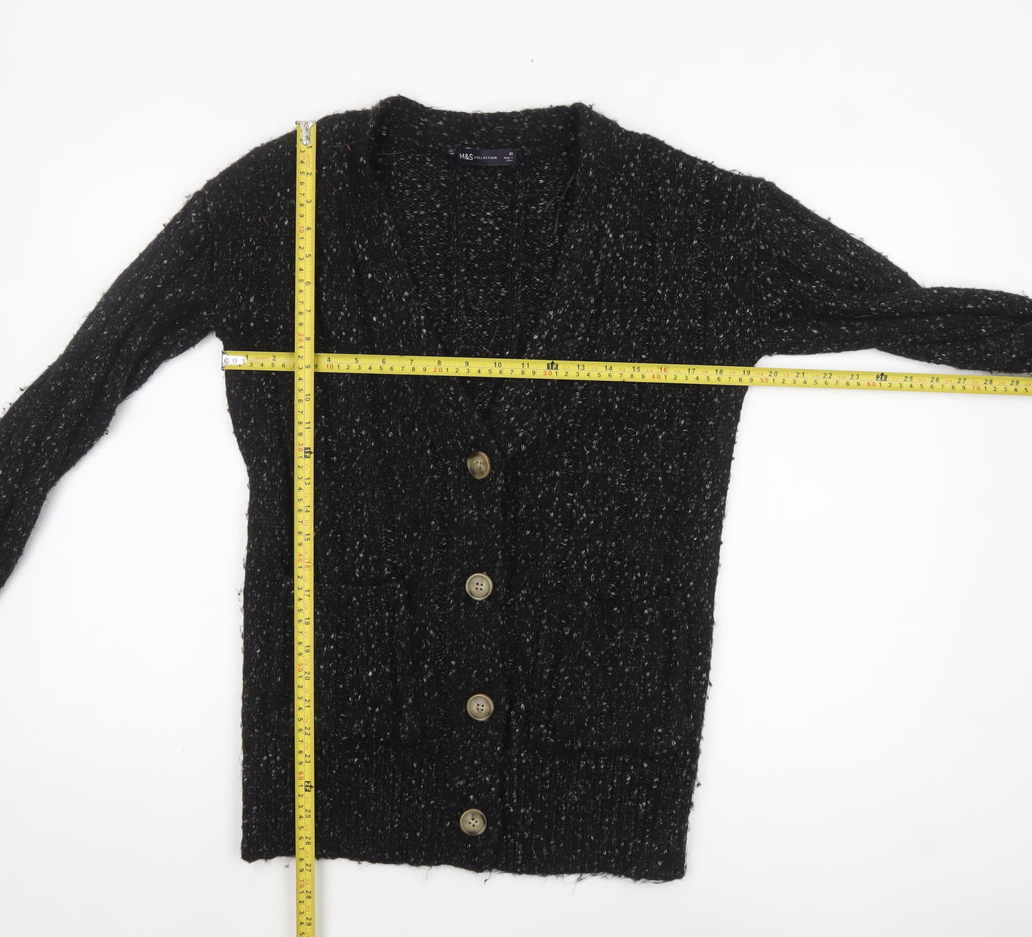 Marks and Spencer Womens Black Chunky-Knit Button Cardigan XS