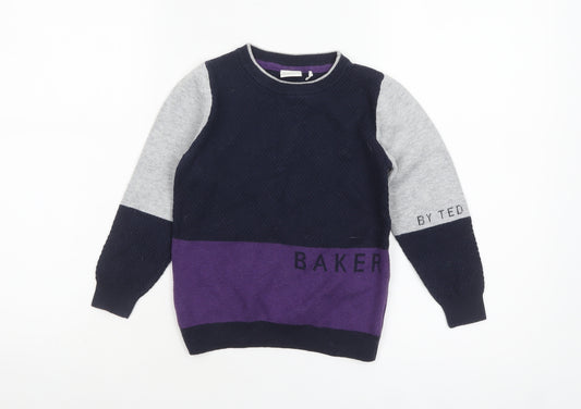 Baker by Ted Baker Boys Colourblock Navy Grey Purple Cotton Wool Jumper 4-5 Years