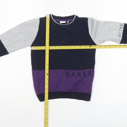 Baker by Ted Baker Boys Colourblock Navy Grey Purple Cotton Wool Jumper 4-5 Years