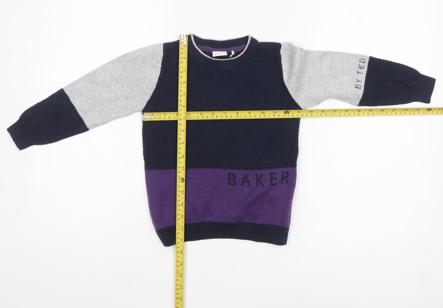 Baker by Ted Baker Boys Colourblock Navy Grey Purple Cotton Wool Jumper 4-5 Years
