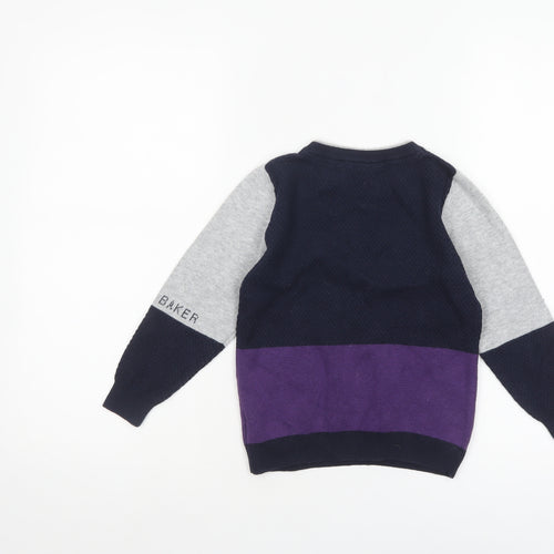 Baker by Ted Baker Boys Colourblock Navy Grey Purple Cotton Wool Jumper 4-5 Years