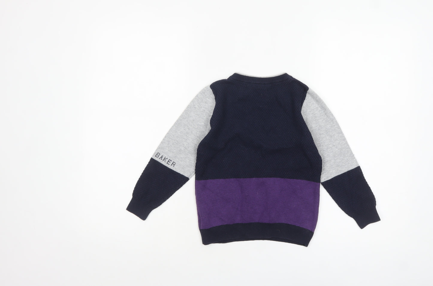 Baker by Ted Baker Boys Colourblock Navy Grey Purple Cotton Wool Jumper 4-5 Years