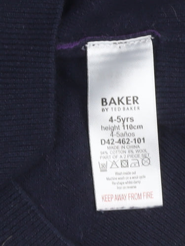 Baker by Ted Baker Boys Colourblock Navy Grey Purple Cotton Wool Jumper 4-5 Years