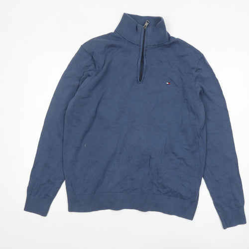 Tommy Hilfiger Men's Blue XL Cotton Half Zip Jumper