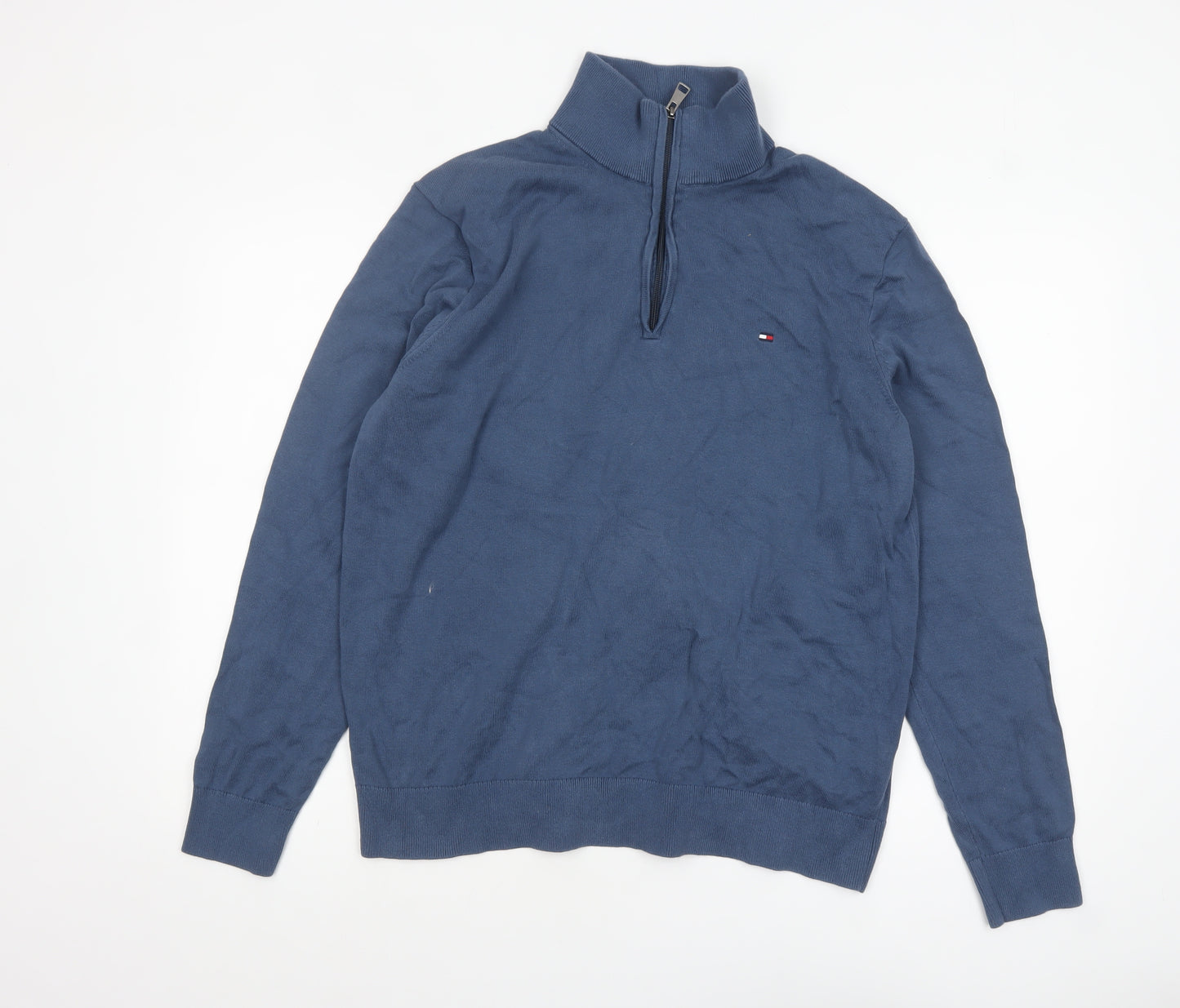 Tommy Hilfiger Men's Blue XL Cotton Half Zip Jumper