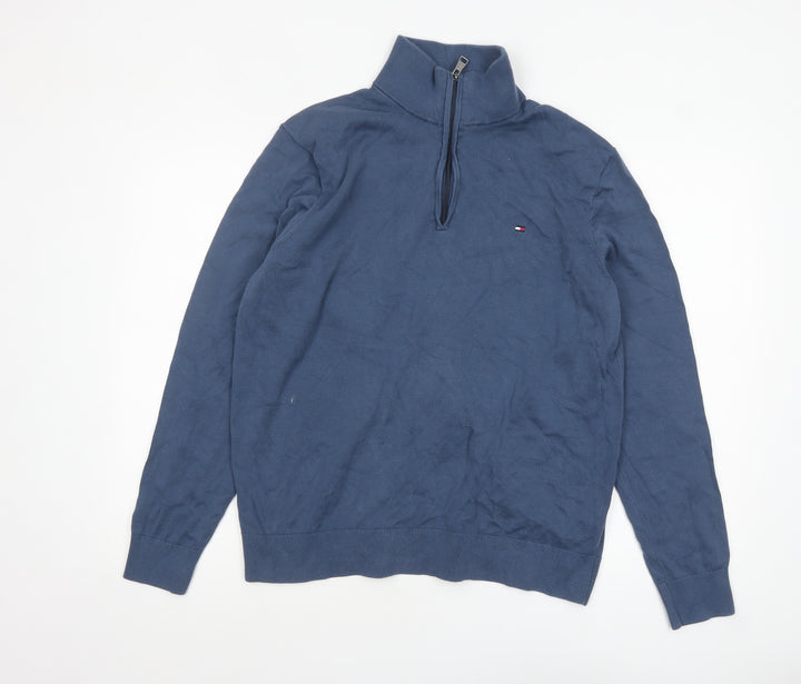 Tommy Hilfiger Men's Blue XL Cotton Half Zip Jumper