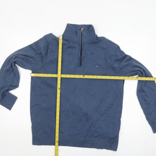 Tommy Hilfiger Men's Blue XL Cotton Half Zip Jumper