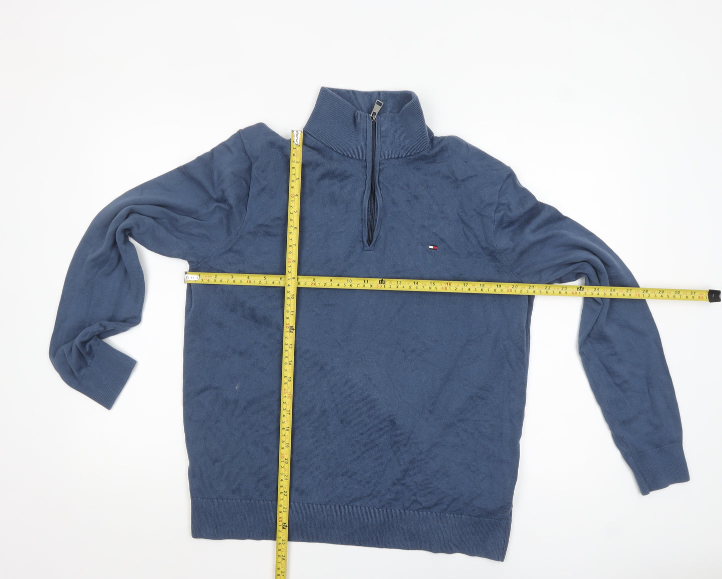 Tommy Hilfiger Men's Blue XL Cotton Half Zip Jumper