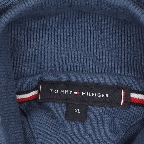 Tommy Hilfiger Men's Blue XL Cotton Half Zip Jumper