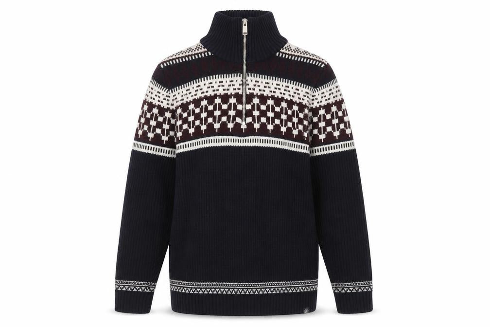 Marks and Spencer Men’s Blue Fair Isle 1/2 Zip Cotton Blend Jumper S