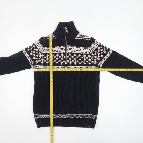 Marks and Spencer Men’s Blue Fair Isle 1/2 Zip Cotton Blend Jumper S