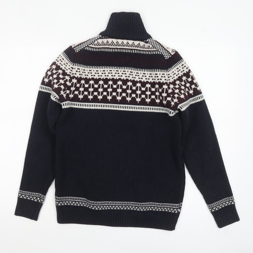 Marks and Spencer Men’s Blue Fair Isle 1/2 Zip Cotton Blend Jumper S