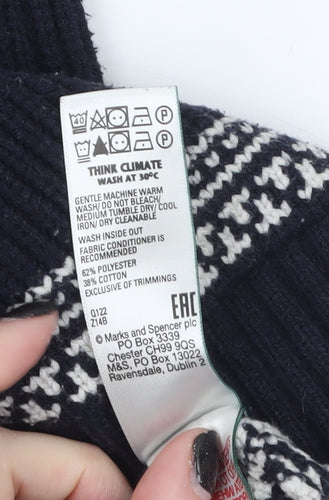 Marks and Spencer Men’s Blue Fair Isle 1/2 Zip Cotton Blend Jumper S