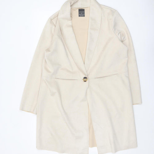 Primark Women Beige Mid-Length Overcoat Size M 12-14 Lined Button Front