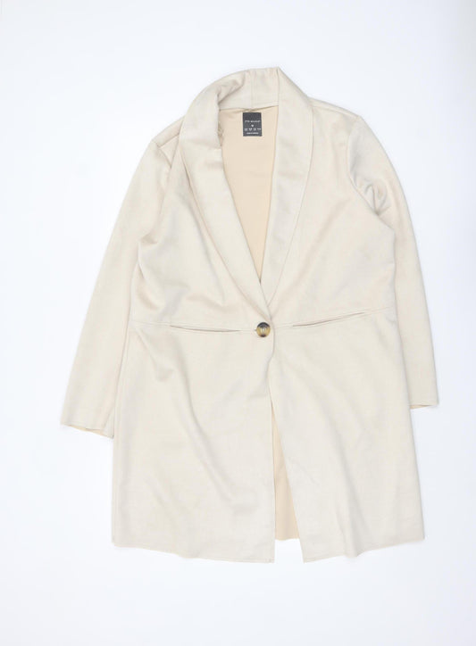 Primark Women Beige Mid-Length Overcoat Size M 12-14 Lined Button Front