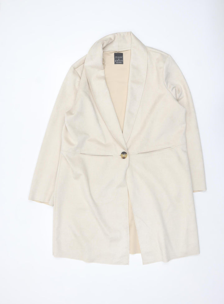 Primark Women Beige Mid-Length Overcoat Size M 12-14 Lined Button Front