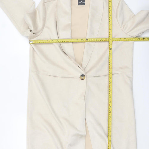 Primark Women Beige Mid-Length Overcoat Size M 12-14 Lined Button Front