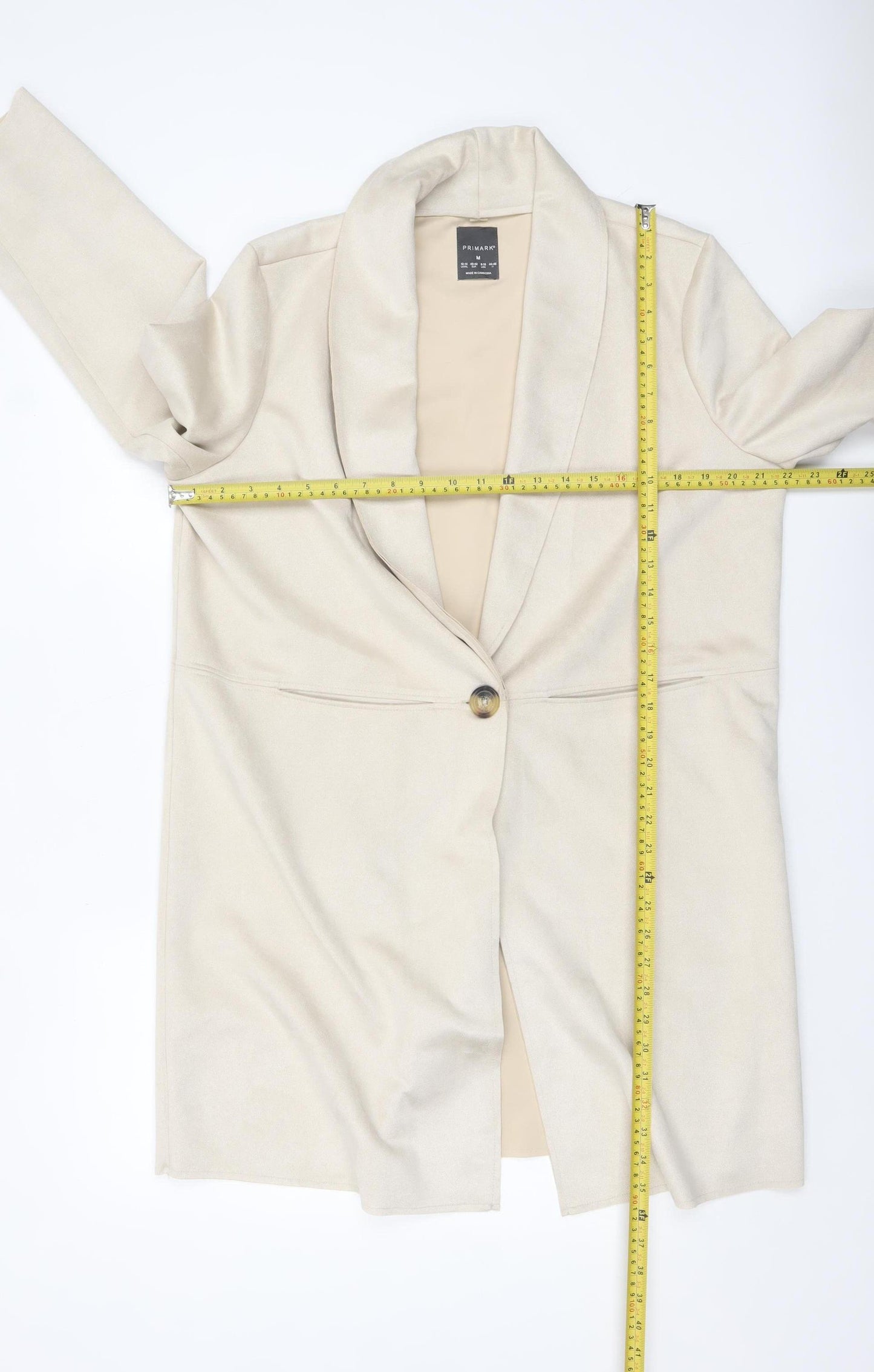 Primark Women Beige Mid-Length Overcoat Size M 12-14 Lined Button Front