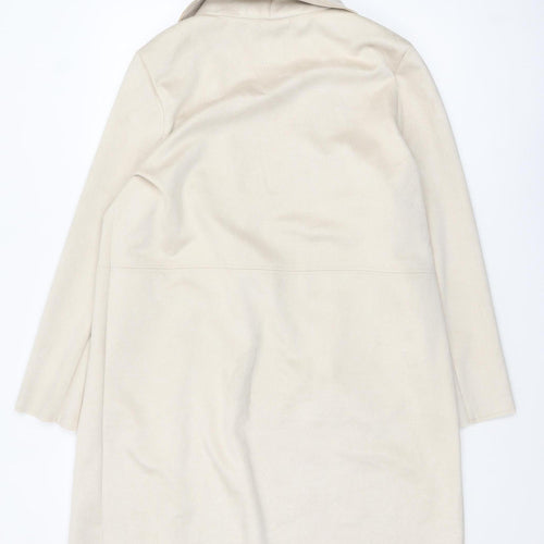 Primark Women Beige Mid-Length Overcoat Size M 12-14 Lined Button Front