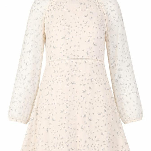 Anita & Green Women Beige Bird Print Chiffon A-Line Dress Size 10