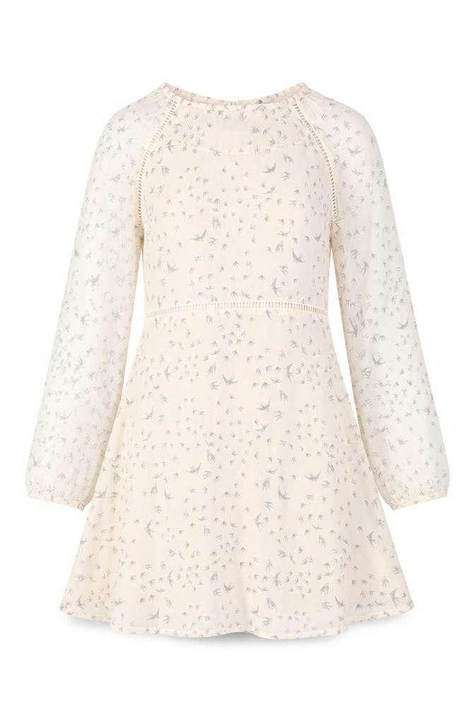 Anita & Green Women Beige Bird Print Chiffon A-Line Dress Size 10