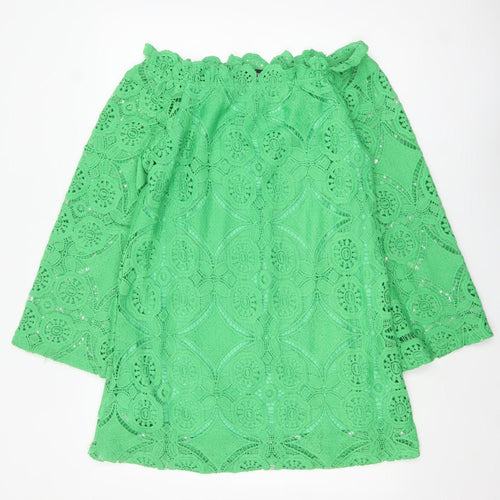 PrettyLittleThing Women's Green Lace Off Shoulder Shift Dress UK 12