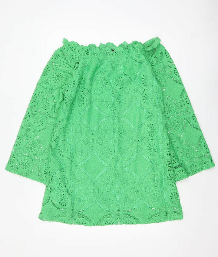 PrettyLittleThing Women's Green Lace Off Shoulder Shift Dress UK 12