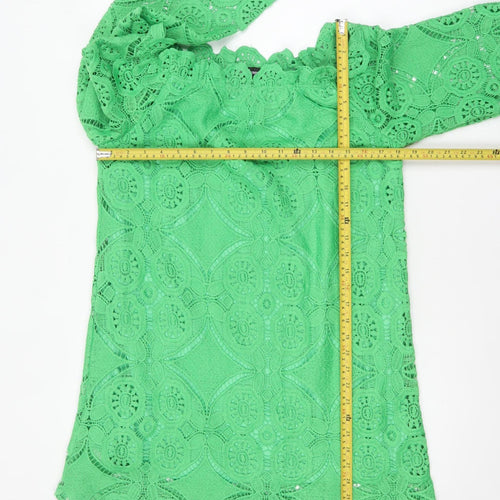PrettyLittleThing Women's Green Lace Off Shoulder Shift Dress UK 12