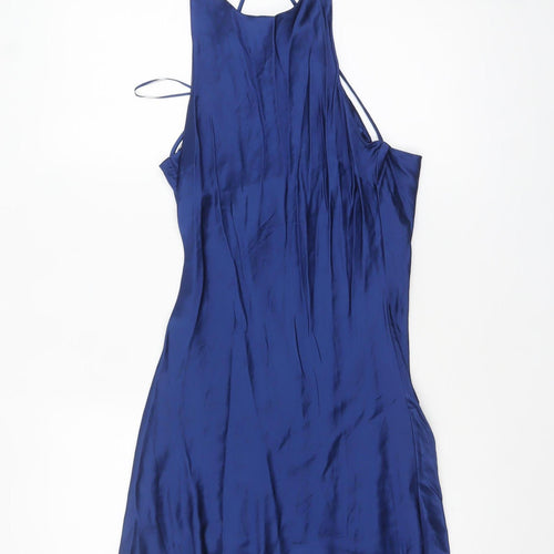 Zara Women Blue S Slip Dress Halter Backless Party Style