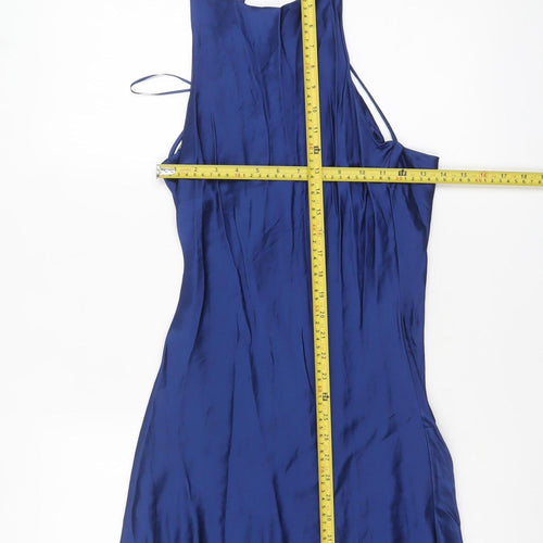 Zara Women Blue S Slip Dress Halter Backless Party Style