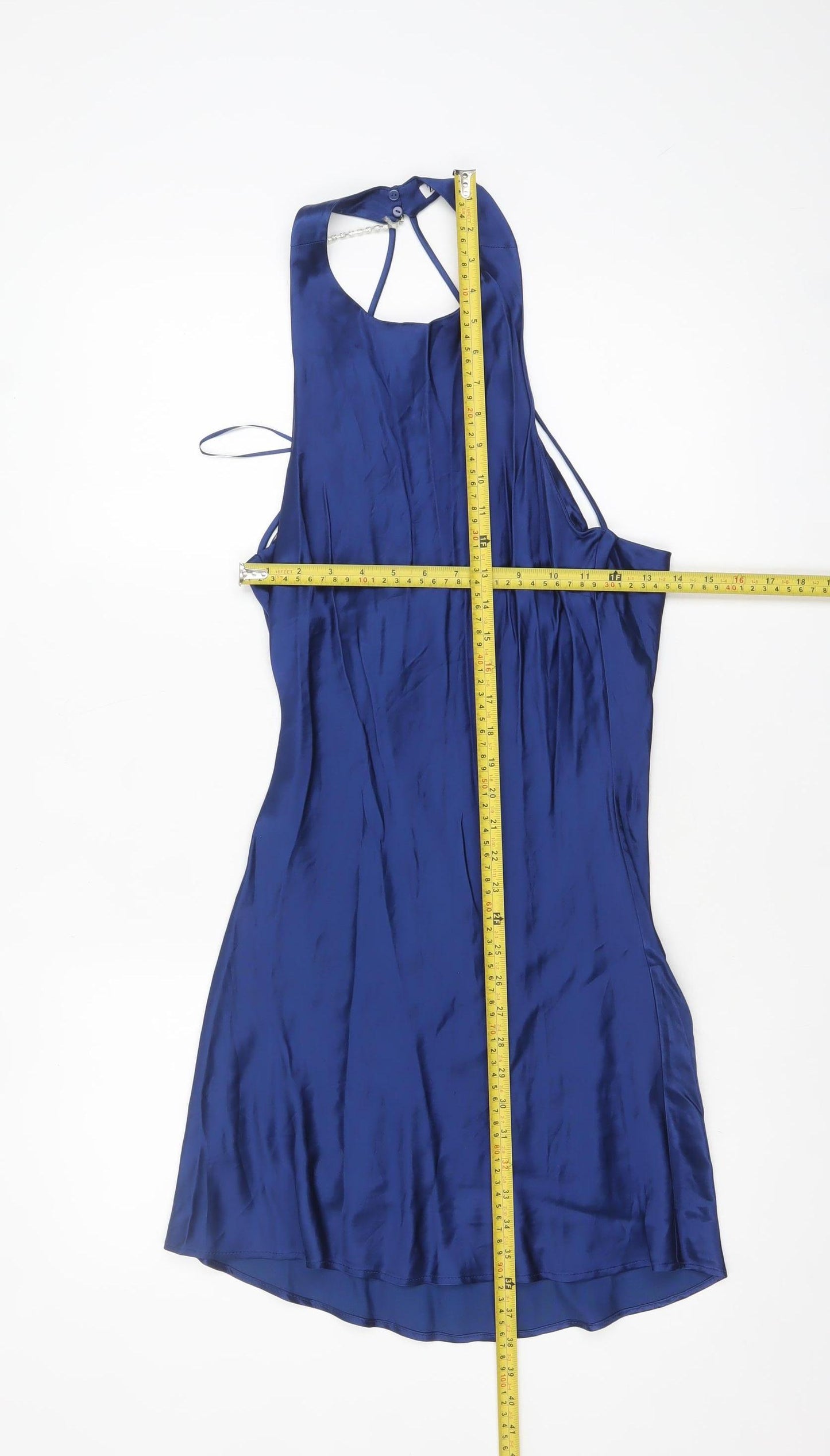 Zara Women Blue S Slip Dress Halter Backless Party Style
