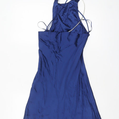 Zara Women Blue S Slip Dress Halter Backless Party Style