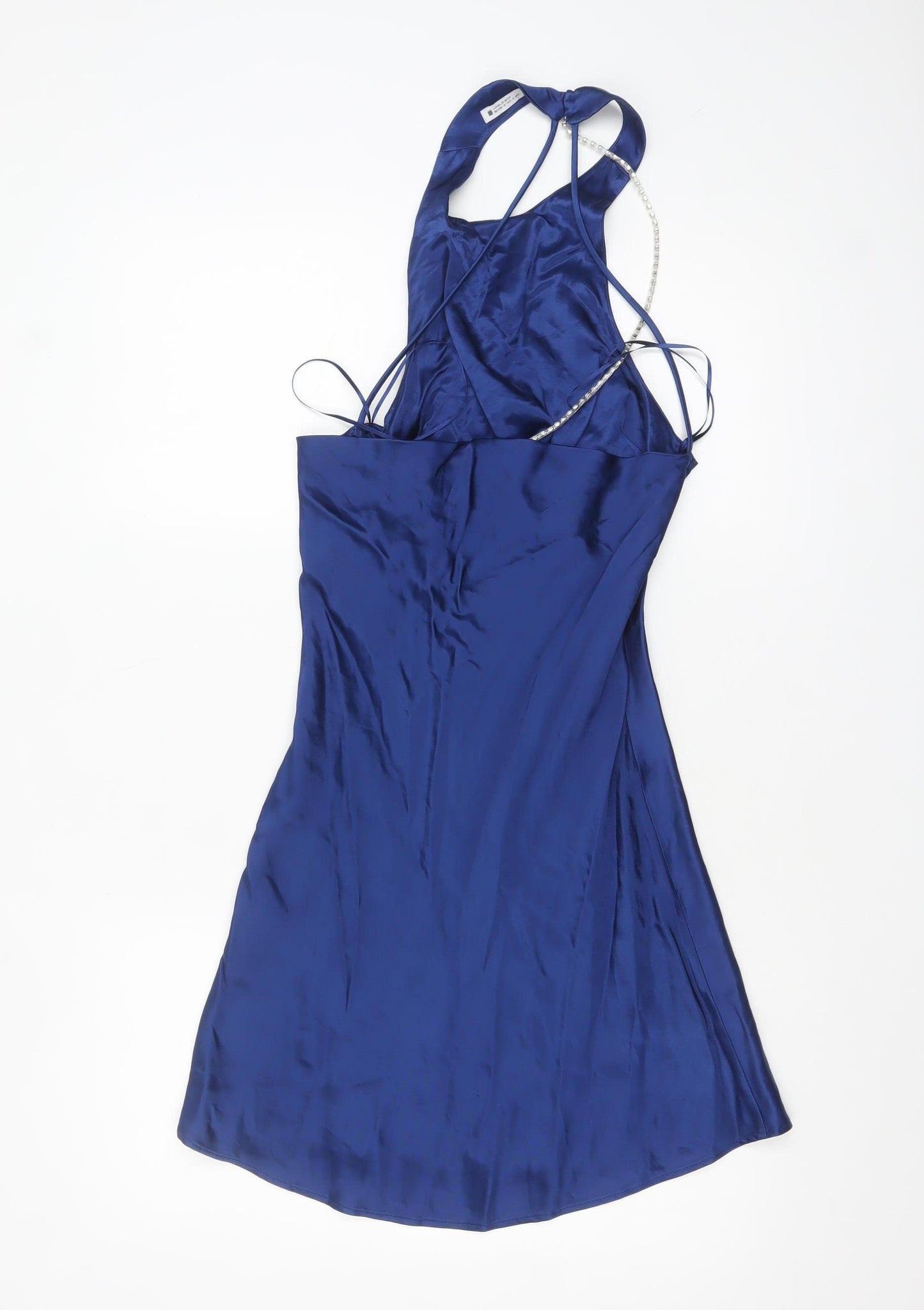 Zara Women Blue S Slip Dress Halter Backless Party Style
