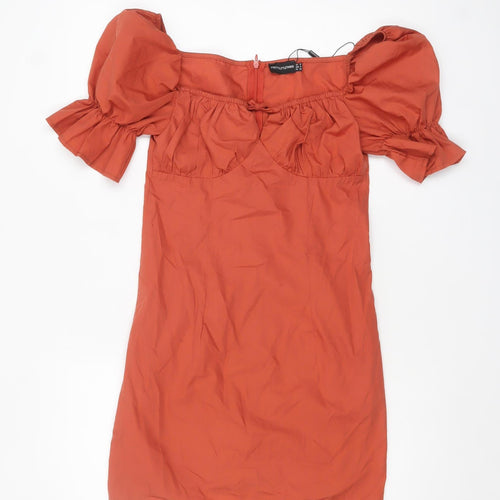 PrettyLittleThing Women’s Orange Off Shoulder Puff Sleeve Bodycon Dress Size 8