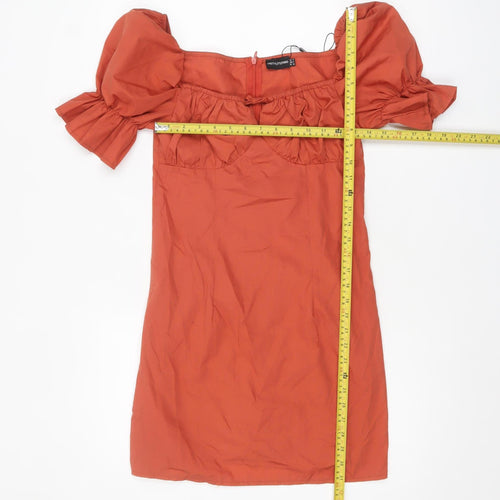 PrettyLittleThing Women’s Orange Off Shoulder Puff Sleeve Bodycon Dress Size 8