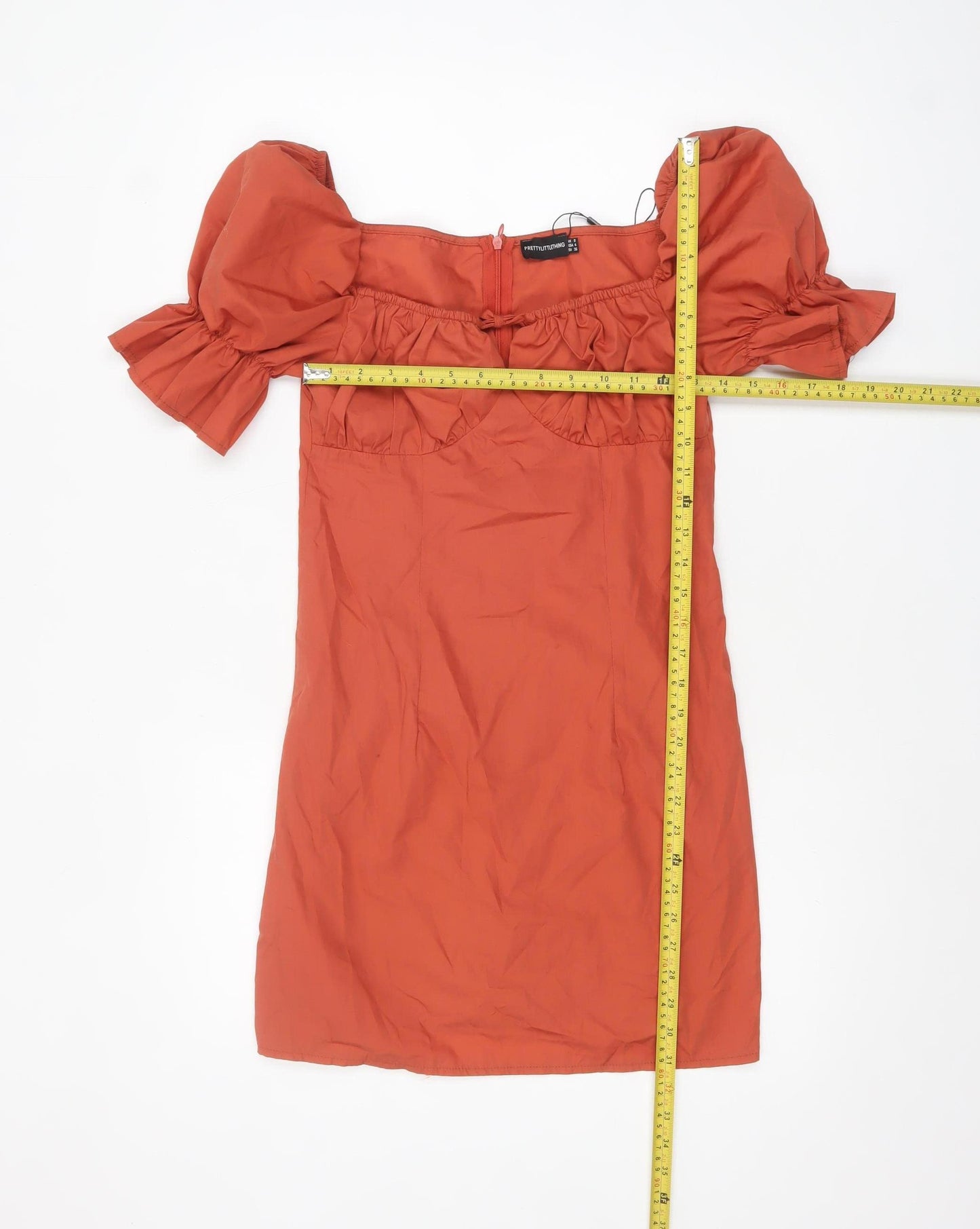 PrettyLittleThing Women’s Orange Off Shoulder Puff Sleeve Bodycon Dress Size 8